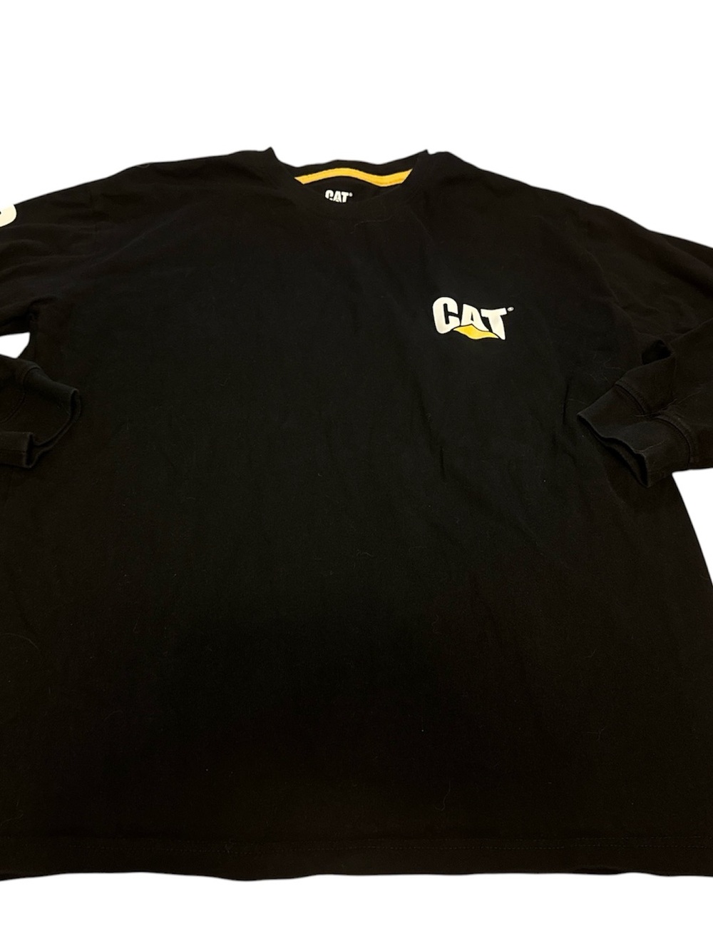 Caterpillar Black Long-Sleeve Crewneck Tee with Yellow Logo